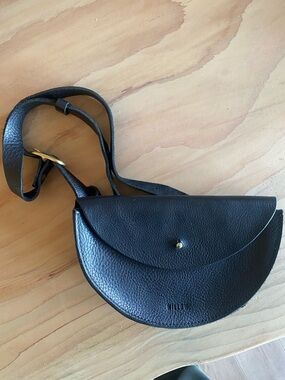 Willow Black Pebbled Leather Half-Moon Crossbody with Gold Stud